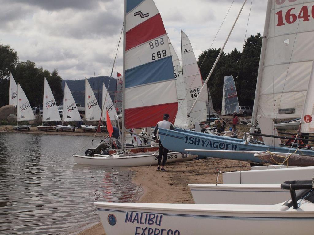 Boats rigging on the shore of Lake Jindabyne - Snowy Mountains Regatta  © Tim Symons